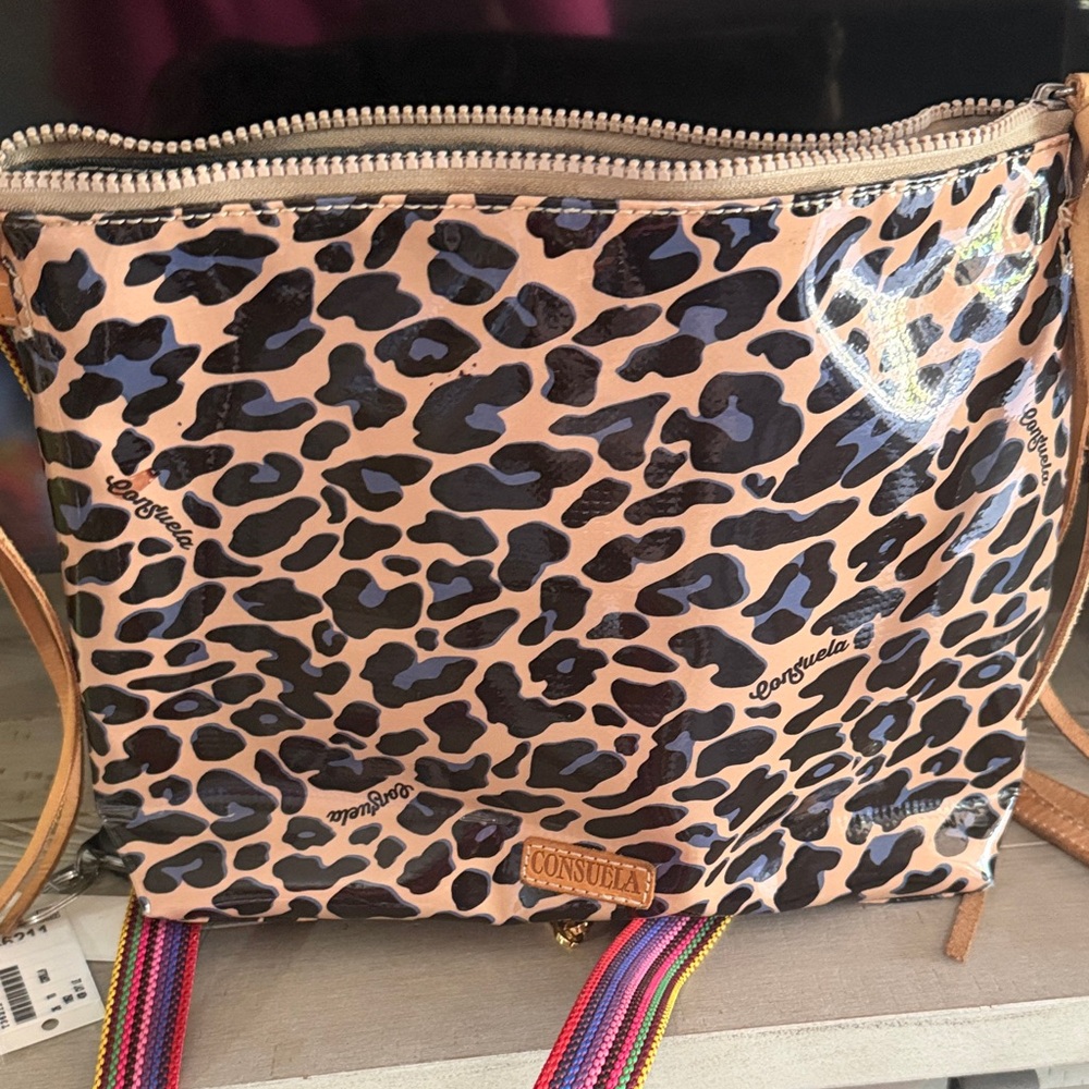 Consuela Tan and Black Leopard Crossbody Bag
